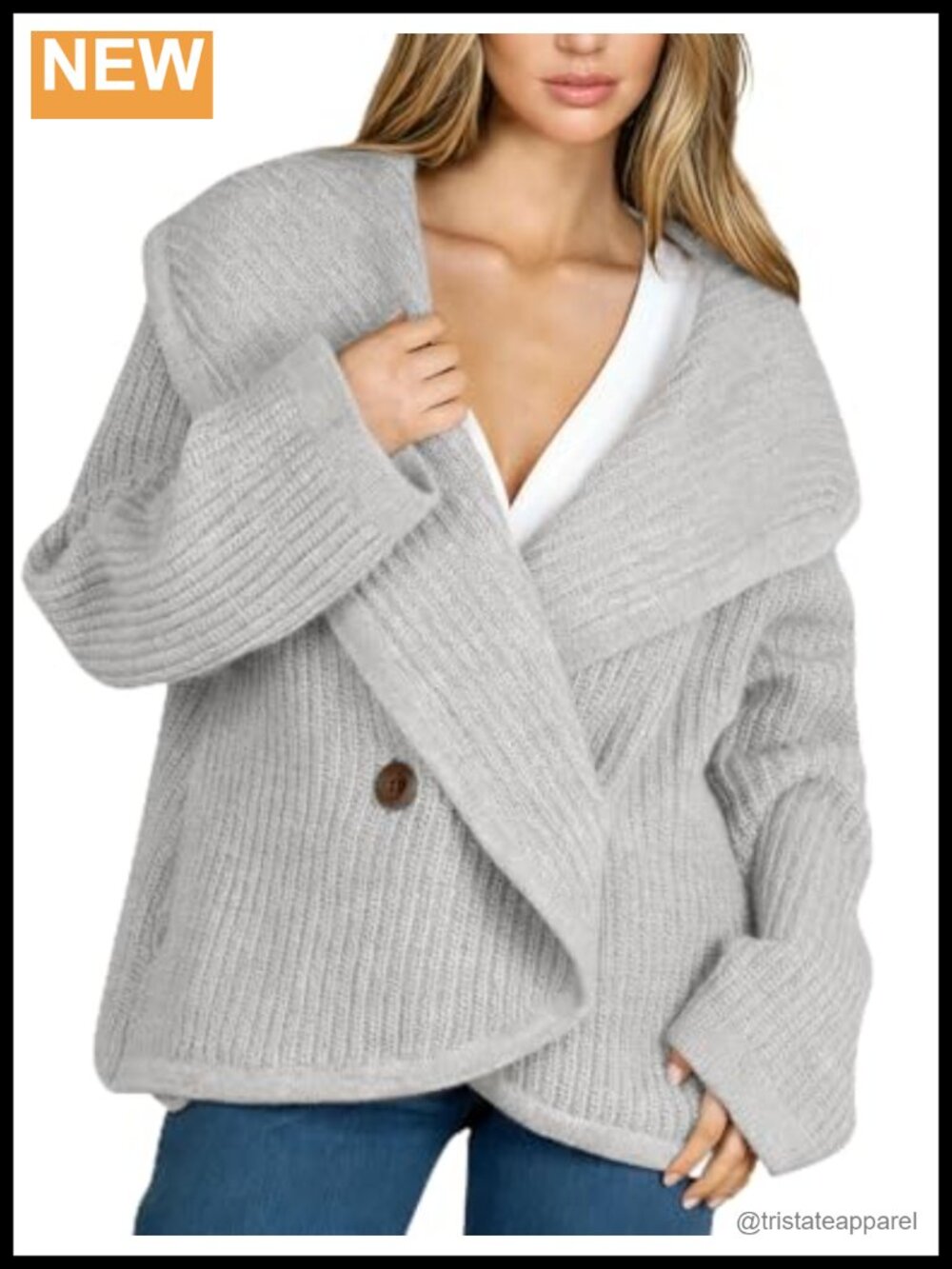 Oversized Chunky Knit Cardigan Sweater with Lapel Collar Button Down